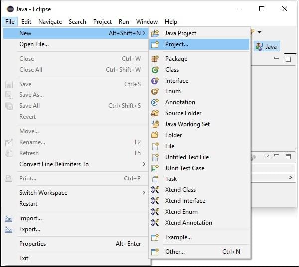 Eclipse IDE 单击文件菜单
