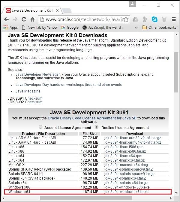 Java SE 开发工具包 8 下载页面